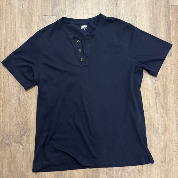 Lands' End Short Sleeve Cotton Supima Jersey Henley, Radiant Navy (Men's M) - Picture 1 of 4